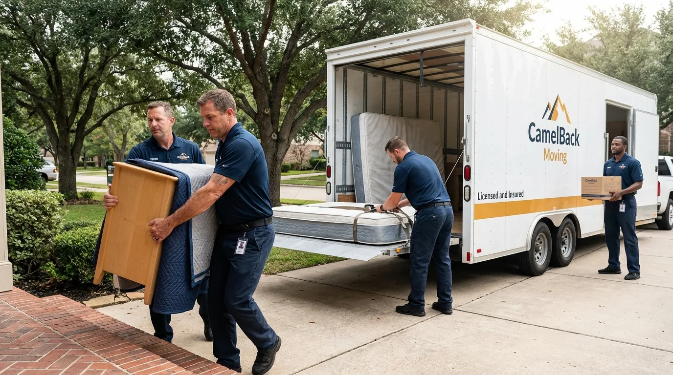 Crew loading residential truck for cross-state move from Sarasota, FL