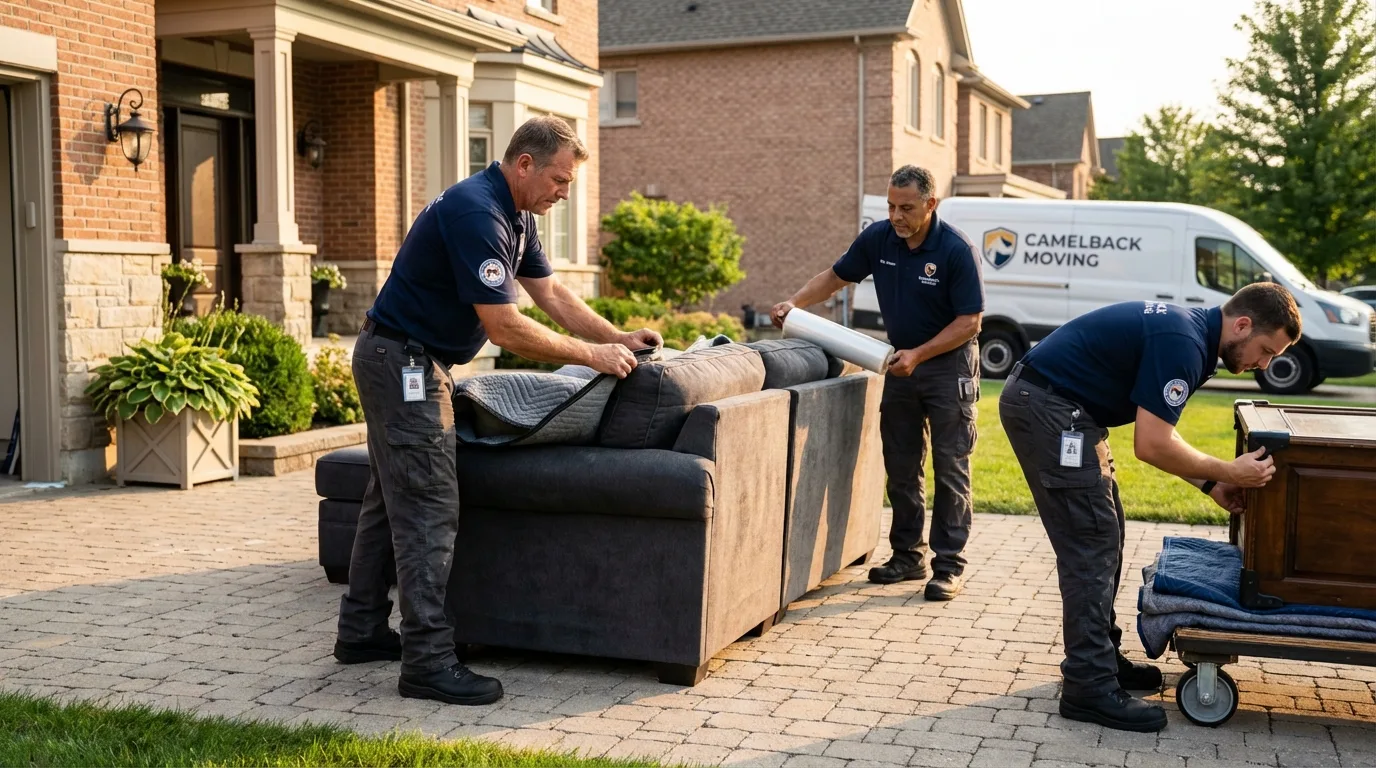 Large estate moving crew wrapping furniture in Sarasota, FL