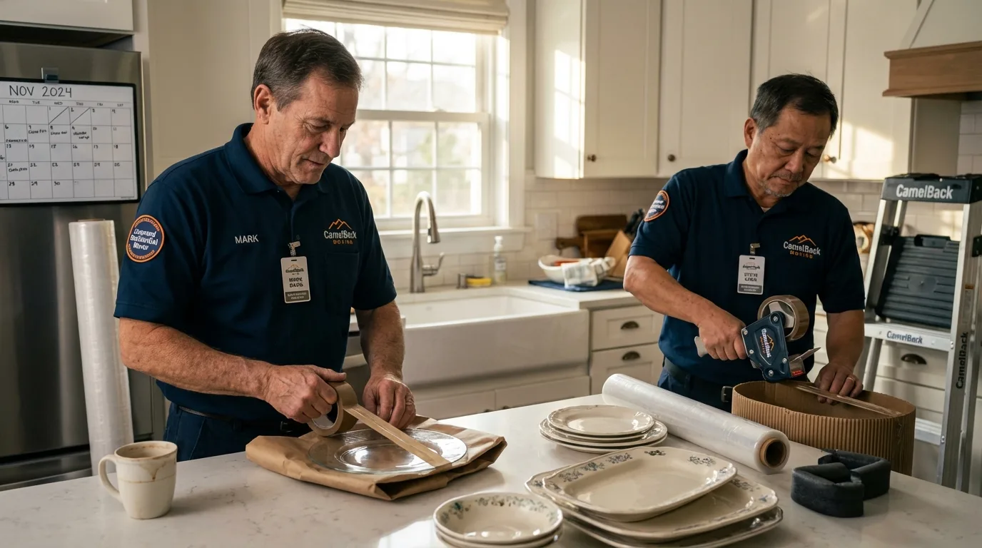 Professional crew packing kitchen dishware in Sarasota, FL